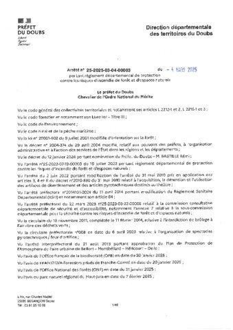 arrêté préfectoral du 4 mars 2025 portant règlement départemental de protection contre les risques d'incendie de forêt et d'espaces naturels