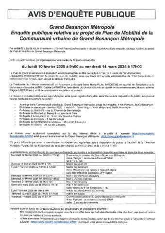 Enquête publique pour le Plan de mobilité du Grand Besançon Métropole