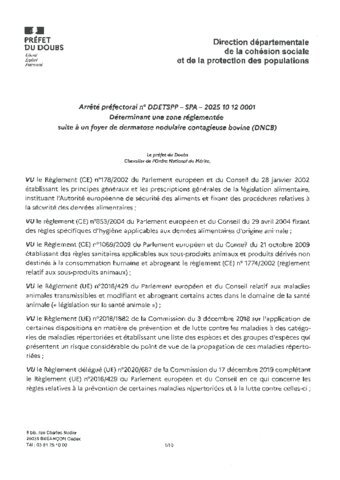 AP Déterminant une zone réglementée suite à un foyer de DNCB - 12 octobre 2025
