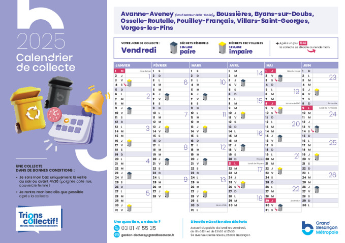 Calendrier de collecte des déchets 2025