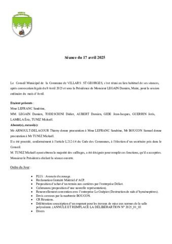 Compte rendu conseil municipal du 17 avril 2025