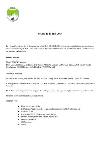Compte rendu conseil municipal du 19 Juin 2025