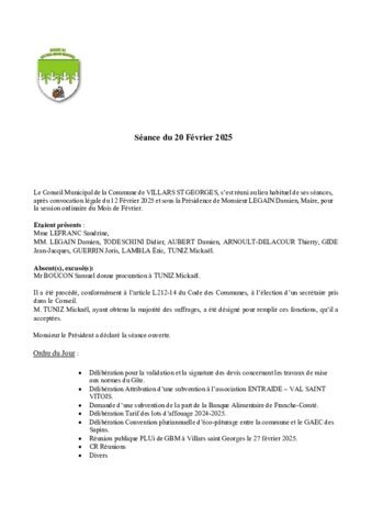 Compte rendu conseil municipal du 20 Février 2025