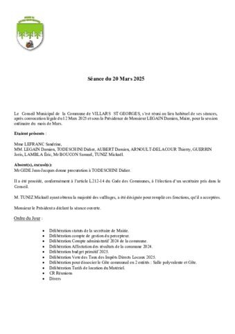Compte rendu conseil municipal du 20 Mars 2025