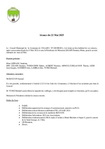Compte rendu conseil municipal du 22 Mai 2025