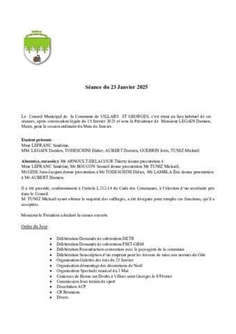 Compte rendu conseil municipal du 23 Janvier 2025